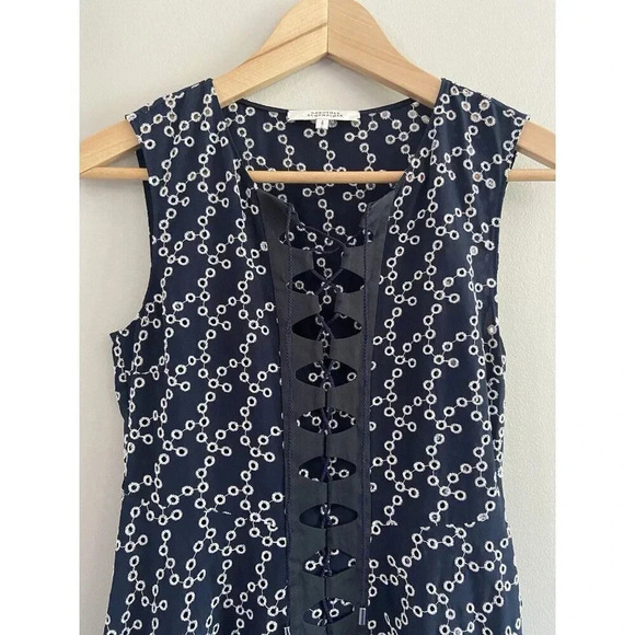Dorthee Schumacher Dress Fit Flare Eyelet Lace Front Corset Navy Blue 1 Small - Picture 3 of 5